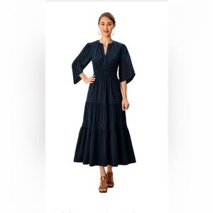 eshakti Navy Smocked Waist Tiered Maxi Dress